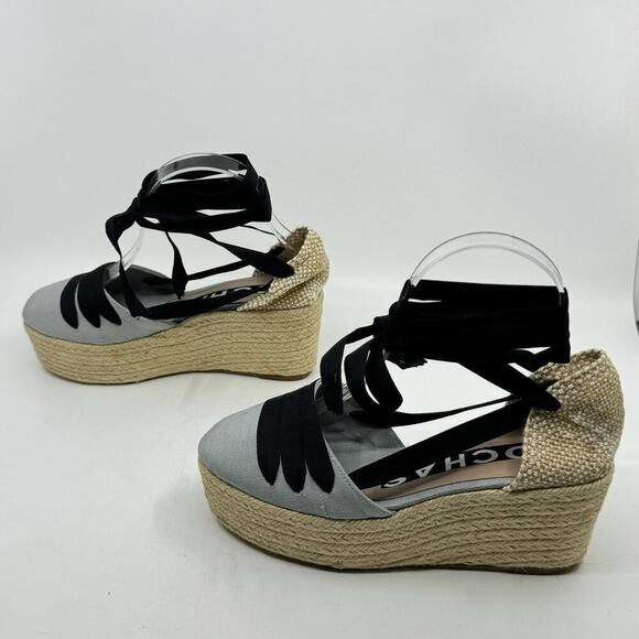 NWT ROCHAS Ice-Gray Espadrilles Platform Wedges w/ Ribbons - Size 37 - Picture 5 of 11
